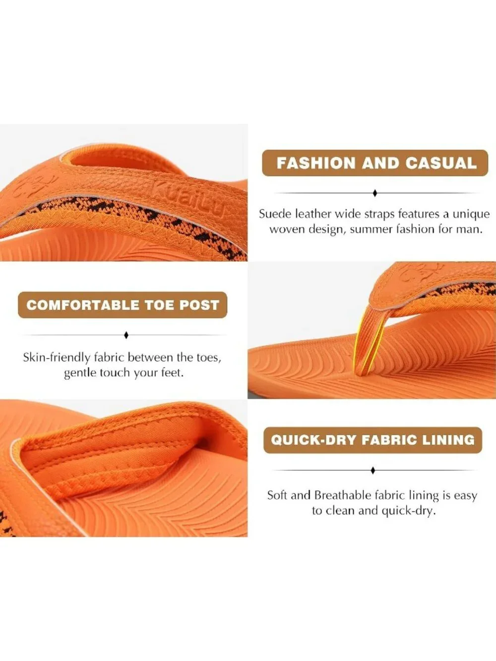 Men's Orange Arch Support Sport Flip Flops Comfort Orthotic Thong Sandal Shoes